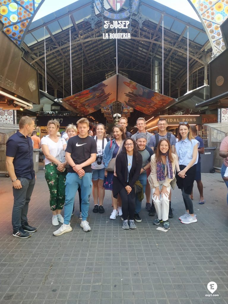 Group photo Barcelona Ancient Markets Walking Tour on 26 May 2022 with Marta