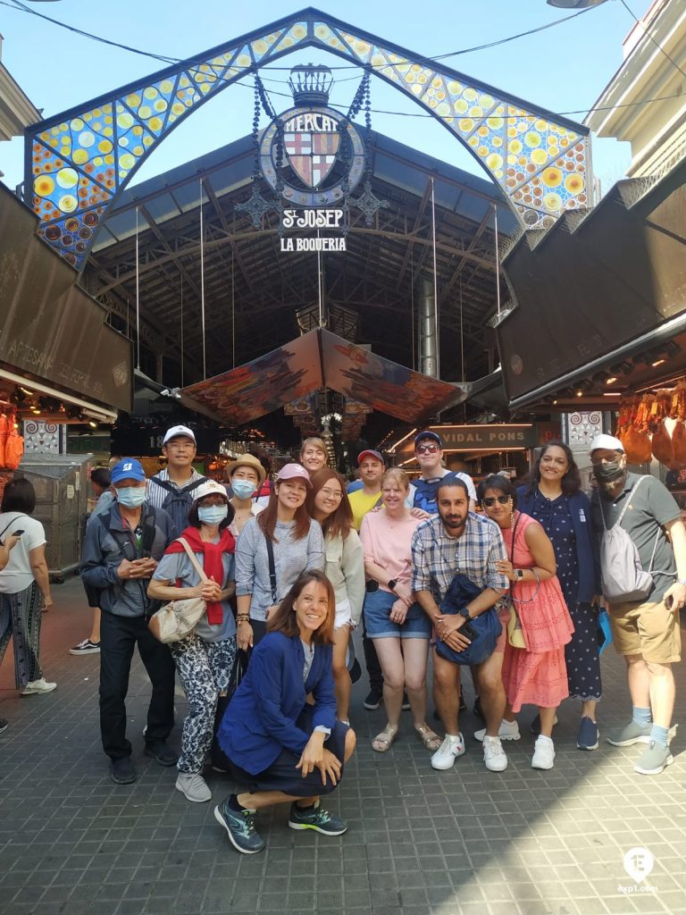 Group photo Barcelona Ancient Markets Walking Tour on 30 May 2022 with Marta