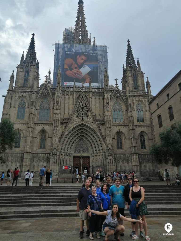 Group photo Barcelona Ancient Markets Walking Tour on 6 July 2022 with Cristina