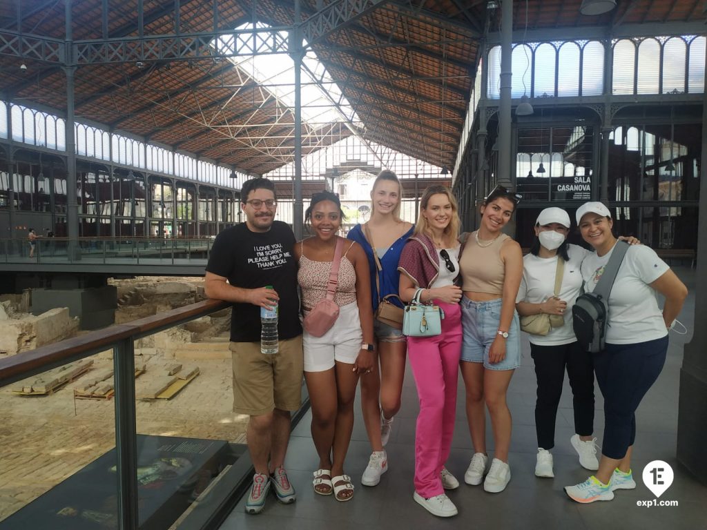 Group photo Barcelona Ancient Markets Walking Tour on 9 July 2022 with Marta