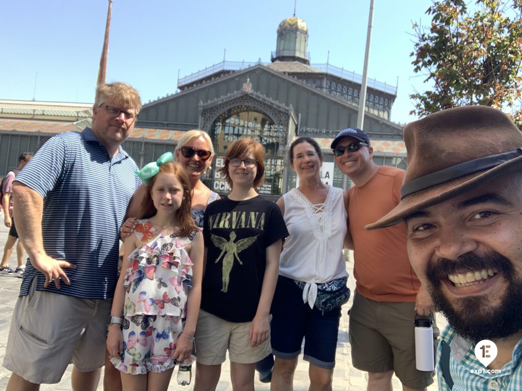 Group photo Barcelona Ancient Markets Walking Tour on 15 July 2022 with Alberto