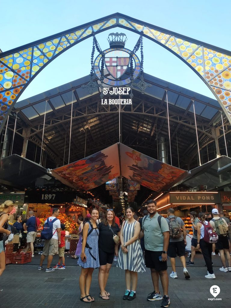 Group photo Barcelona Ancient Markets Walking Tour on 14 July 2022 with Marta