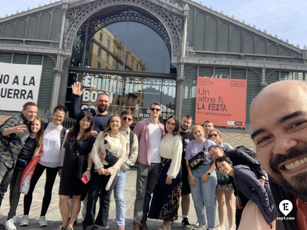 Group photo Barcelona Ancient Markets Walking Tour on 11 April 2023 with Alberto