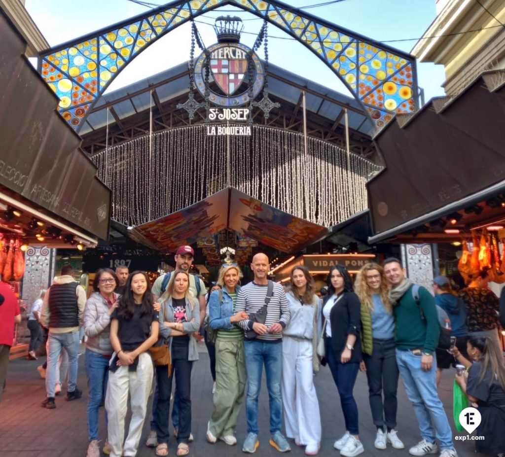 Group photo Barcelona Ancient Markets Walking Tour on 22 April 2023 with Marta