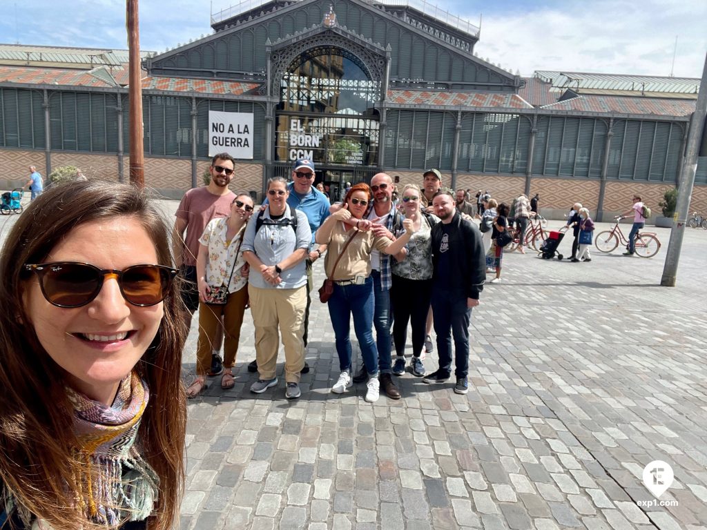 Group photo Barcelona Ancient Markets Walking Tour on 20 May 2023 with Maria