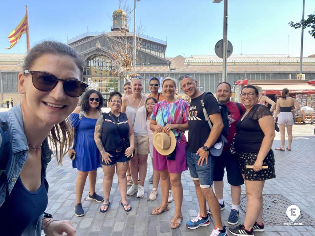 Group photo Barcelona Ancient Markets Walking Tour on 15 July 2023 with Maria