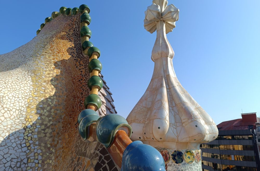 Focus shot of artwork on Casa Batlló rooftop