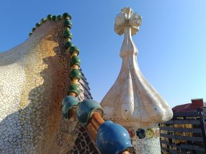 Focus shot of artwork on Casa Batlló rooftop