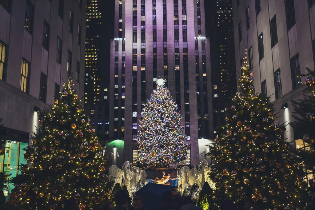 Lighted Christmas Trees in Rockefeller Center NYC