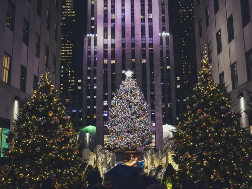 Lighted Christmas Trees in Rockefeller Center NYC