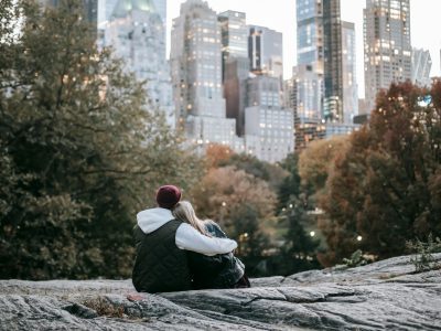 Romantic couple sitting in Central Park NYC