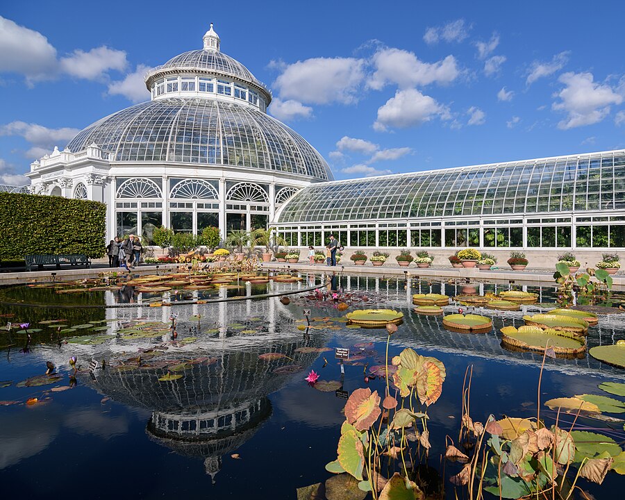 Conservatory interior courtyard with pool in New York Botanical Garden