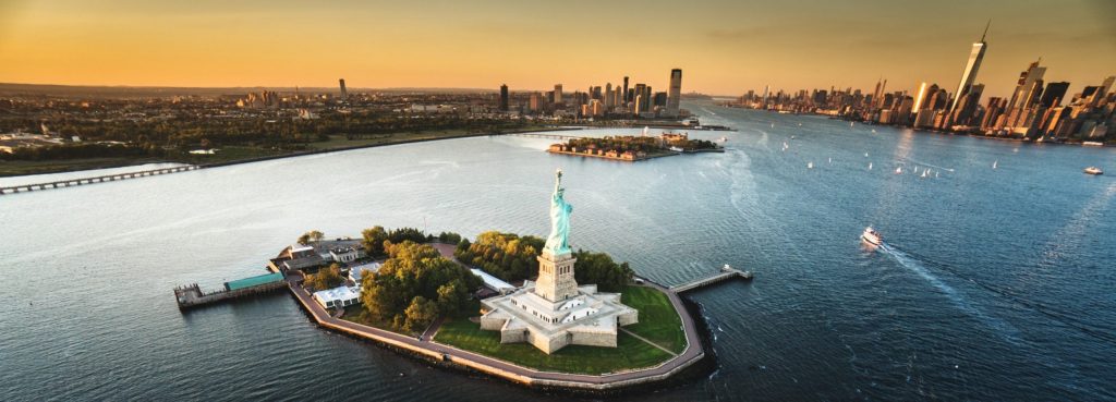 statue of liberty aerial photo