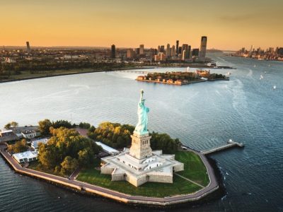 statue of liberty aerial photo