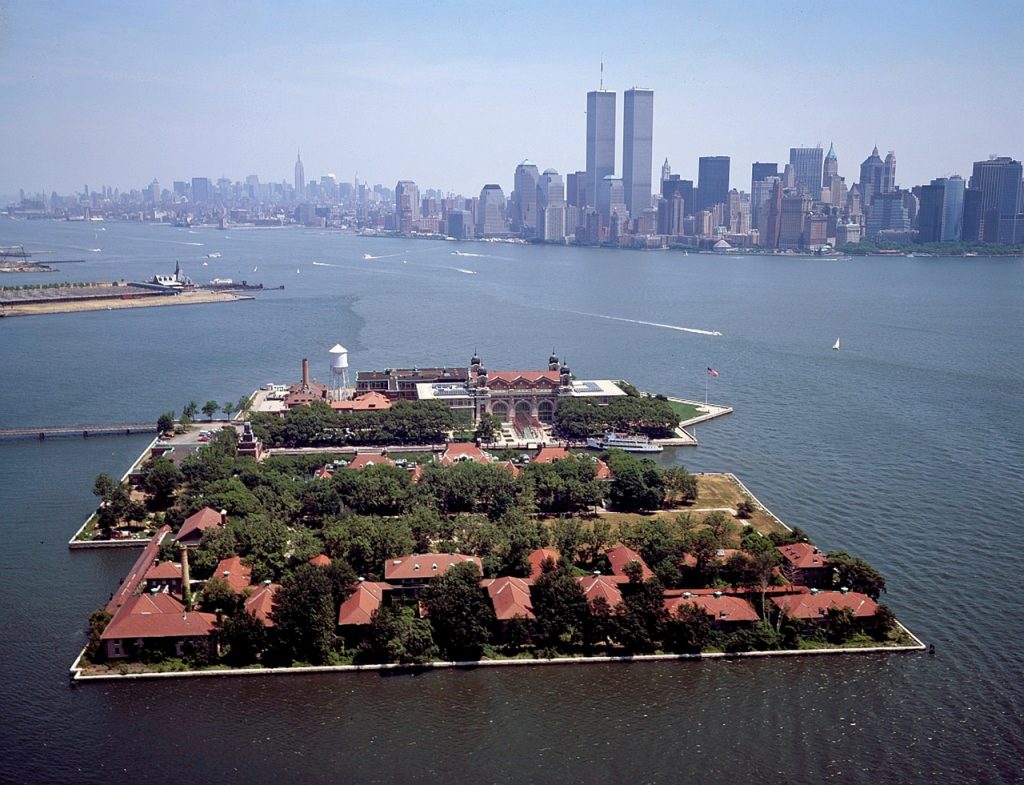 Aerial view of Ellis Island in New York