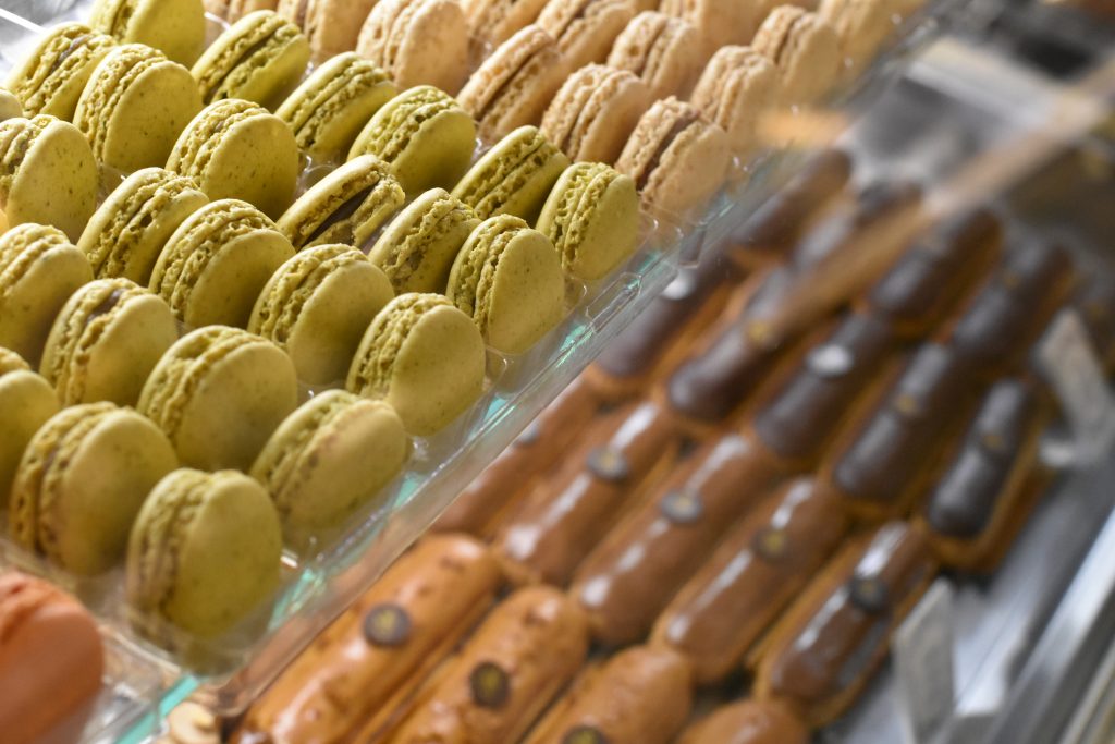 Macons and eclairs at the oldest pastry shop in Paris, France