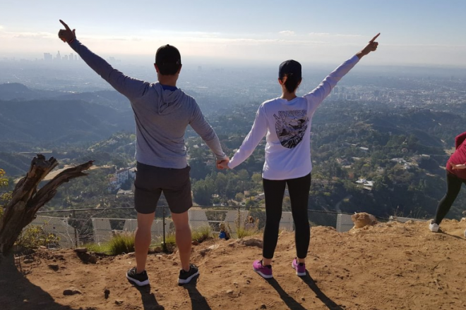 hikers on private tour of Hollywood sign