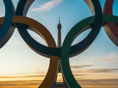 Paris Eiffel Tower with Olympic Rings