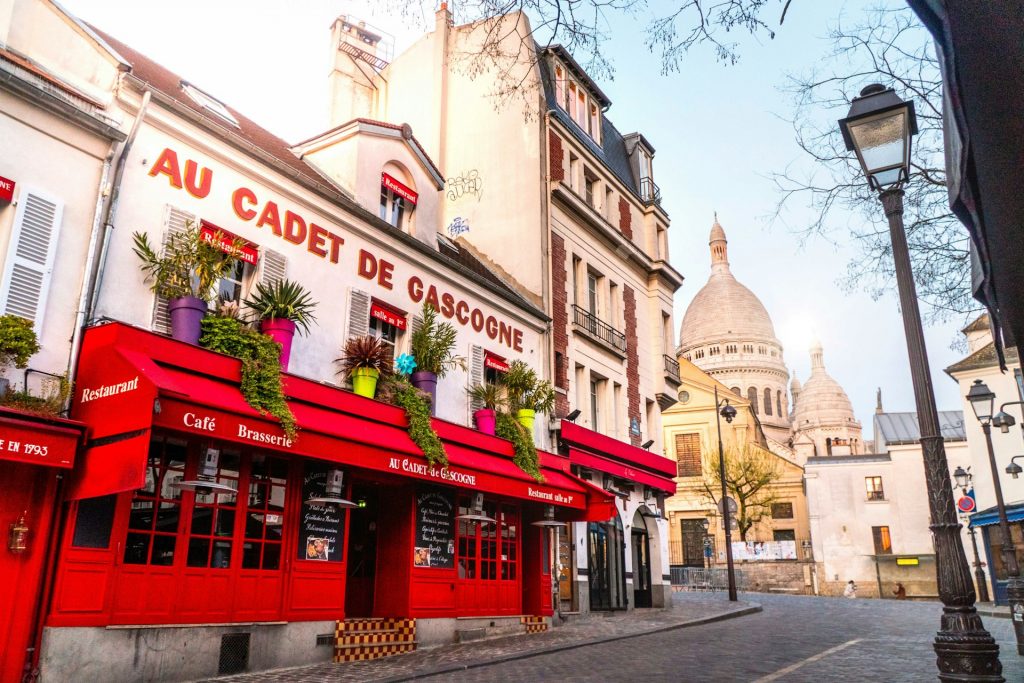 Street view in Montmartre of the basilica