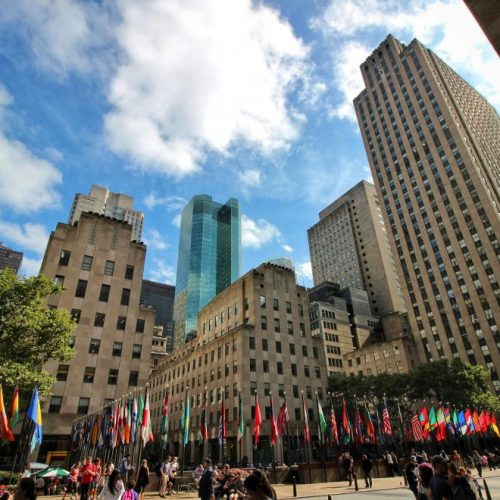 View of Rockefeller Plaza in daytime in New York City