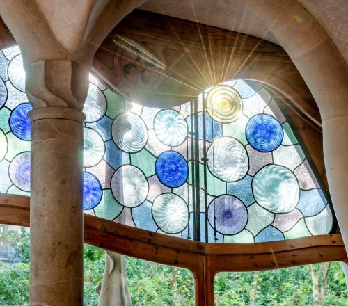 Close up of artwork on window in Casa Batllo