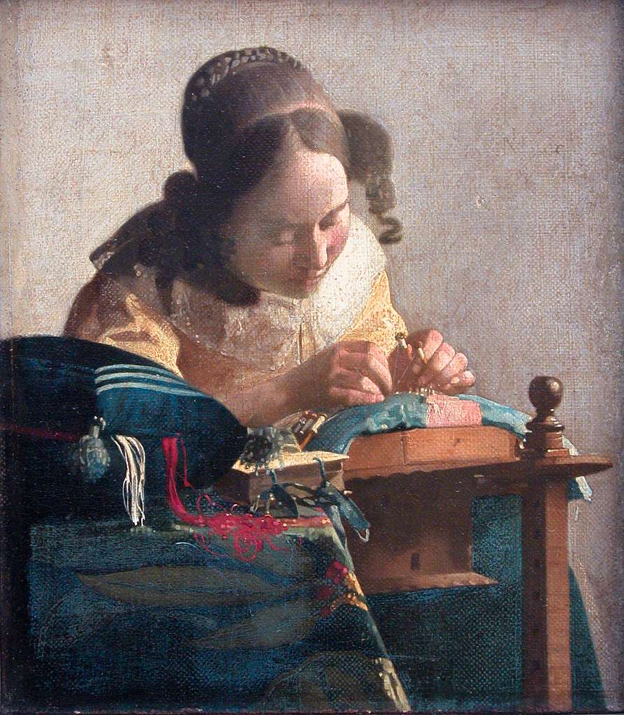 The Lacemaker painting by Johannes Vermeer in the Louvre Museum