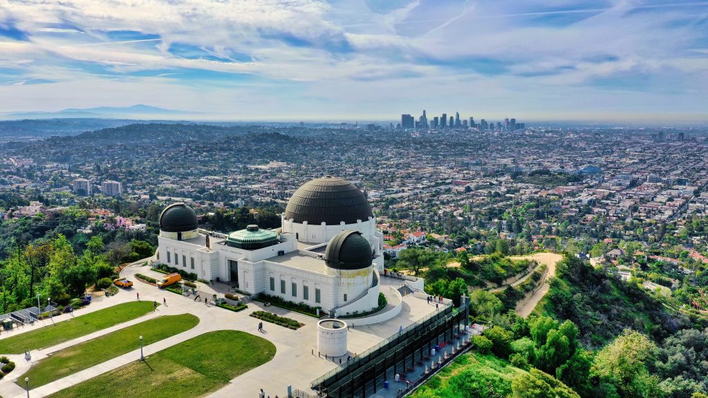 Aerial shot of Griffith Park in Los Angeles