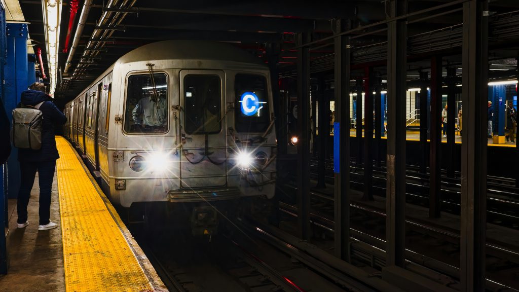 Subway training pulling into station