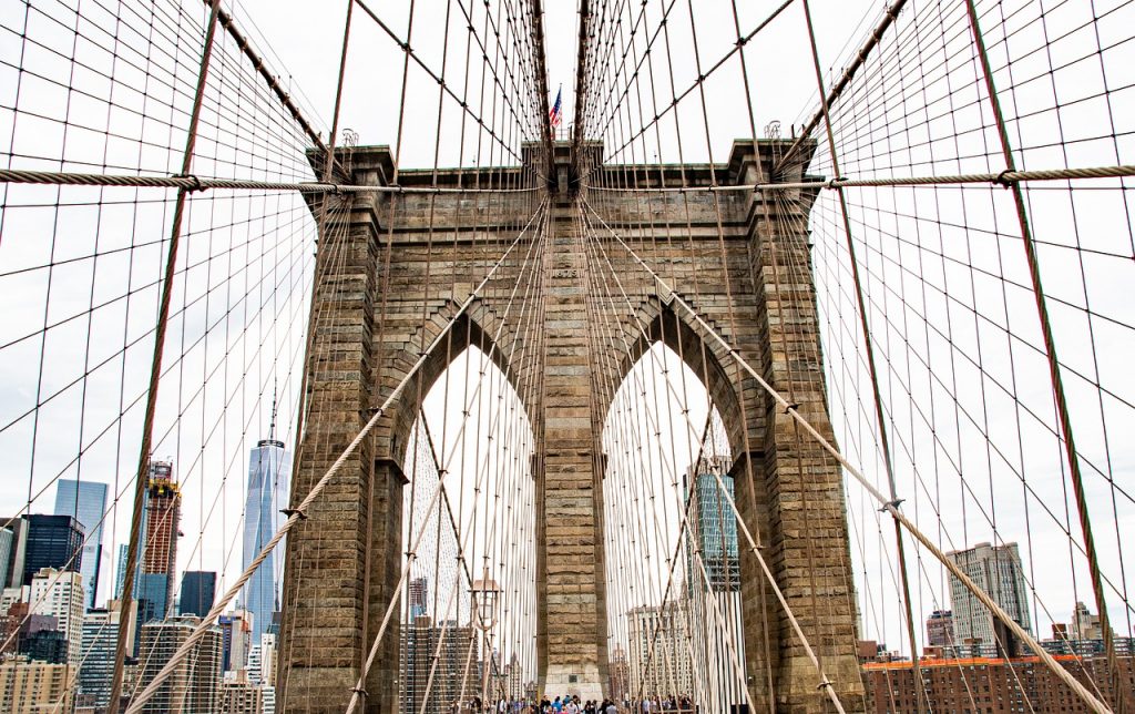 Close up of Brooklyn Bridge in NYC