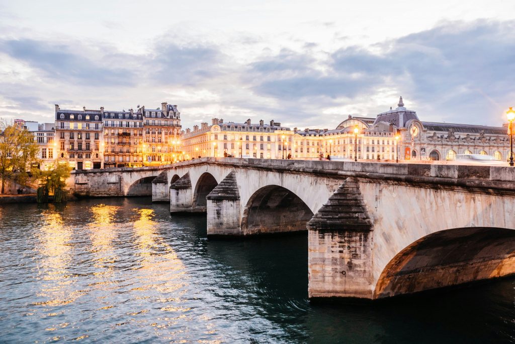 Illuminated bridge on Seine Paris