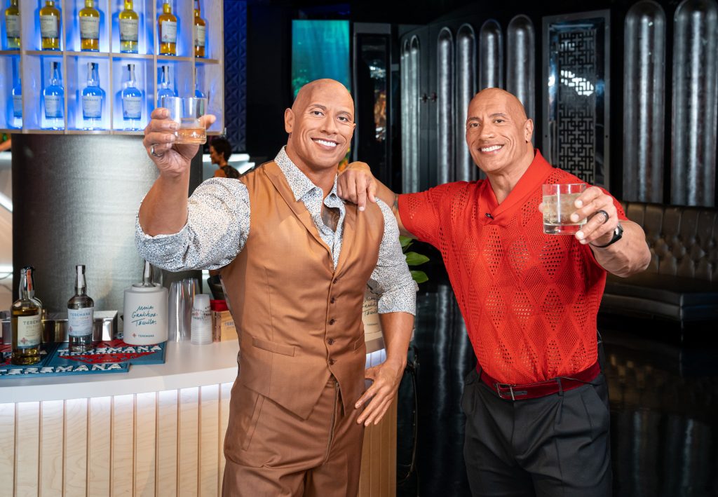 Dwayne The Rock Johnson with his figure at Madame Tussauds in Las Vegas