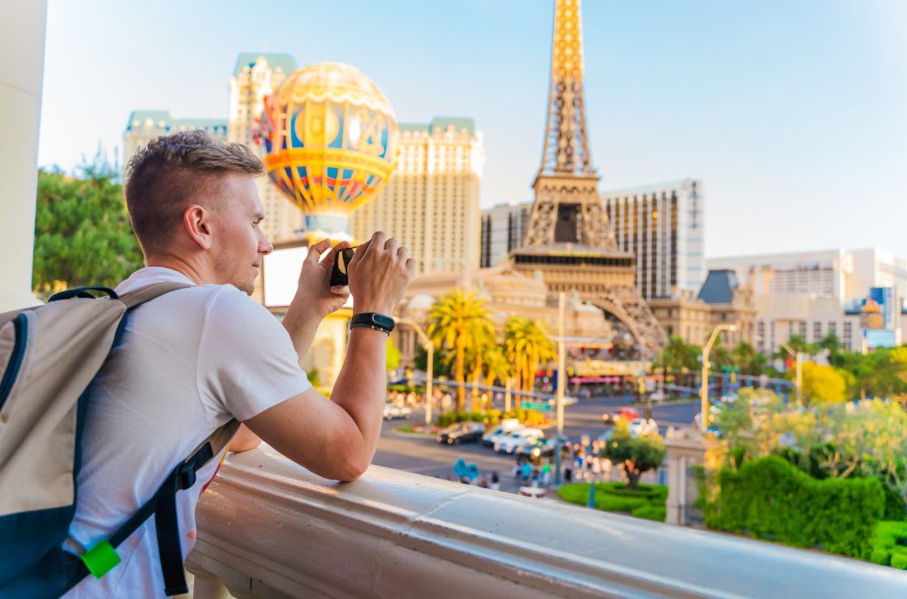 Tourist taking photo of Las Vegas Strip