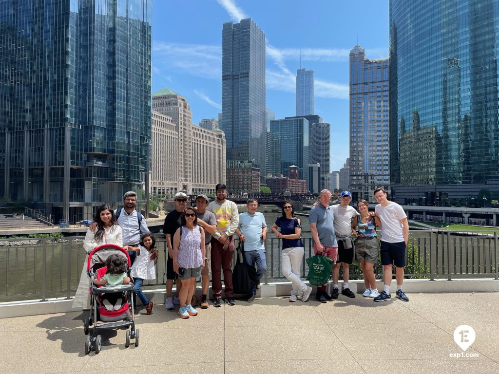 Group photo Chicago Riverwalk Architecture Tour on Jul 3, 2023 with Chris