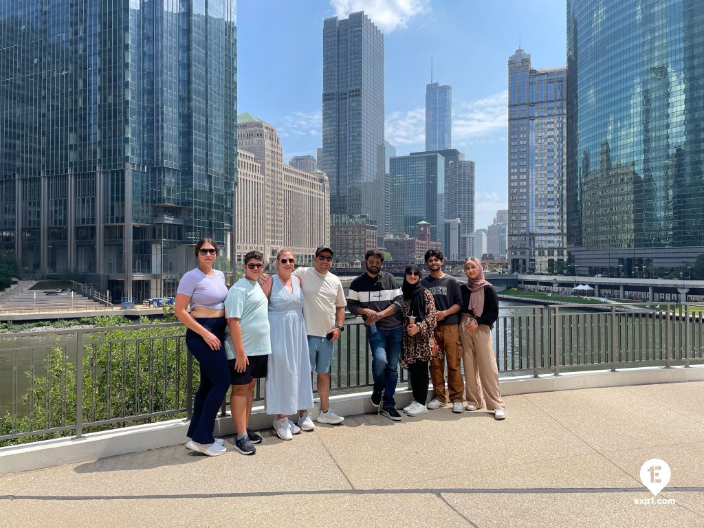 Group photo Chicago Riverwalk Architecture Tour on Jul 4, 2023 with Chris