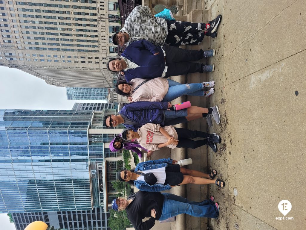 Group photo Chicago Riverwalk Architecture Tour on Aug 6, 2023 with Isabel