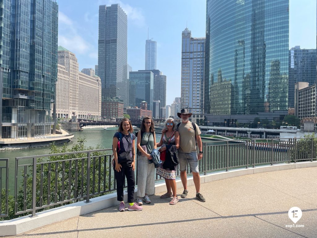 Group photo Chicago Riverwalk Architecture Tour on Aug 21, 2023 with Chris