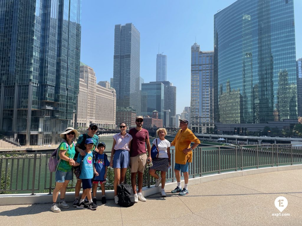 Group photo Chicago Riverwalk Architecture Tour on Aug 24, 2023 with Chris