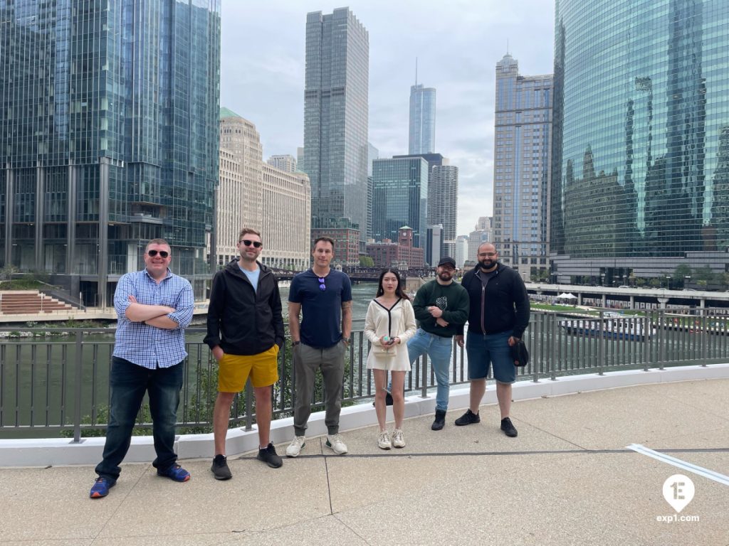 Group photo Chicago Riverwalk Architecture Tour on Sep 16, 2023 with Chris