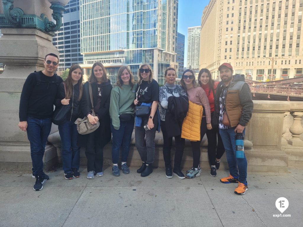 Group photo Chicago Riverwalk Architecture Tour on Oct 24, 2023 with Isabel