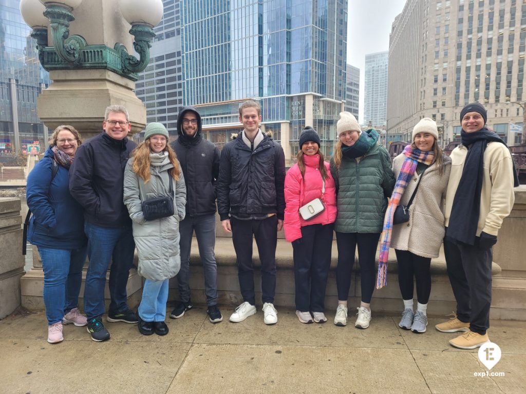 Group photo Chicago Riverwalk Architecture Tour on Dec 28, 2023 with Isabel