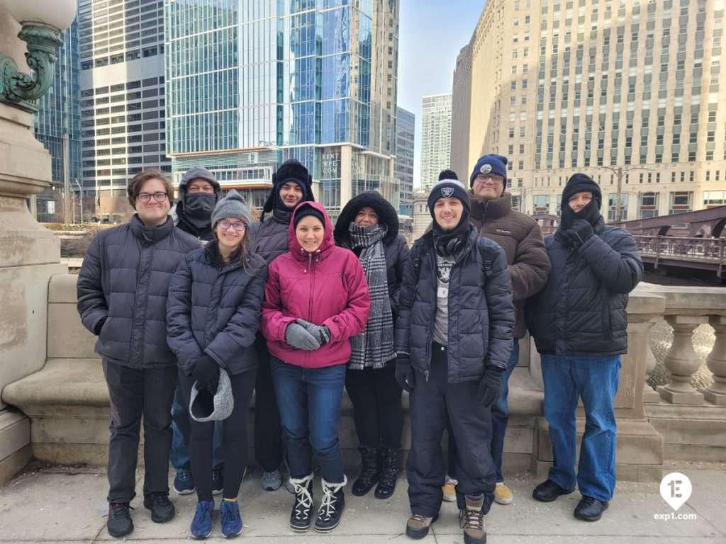 Group photo Chicago Riverwalk Architecture Tour on Jan 5, 2024 with Isabel