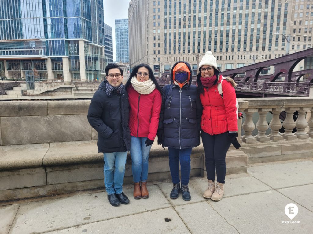 Group photo Chicago Riverwalk Architecture Tour on Jan 7, 2024 with Isabel