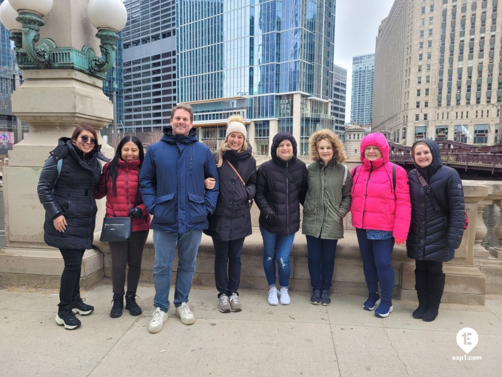 Group photo Chicago Riverwalk Architecture Tour on Mar 15, 2024 with Isabel