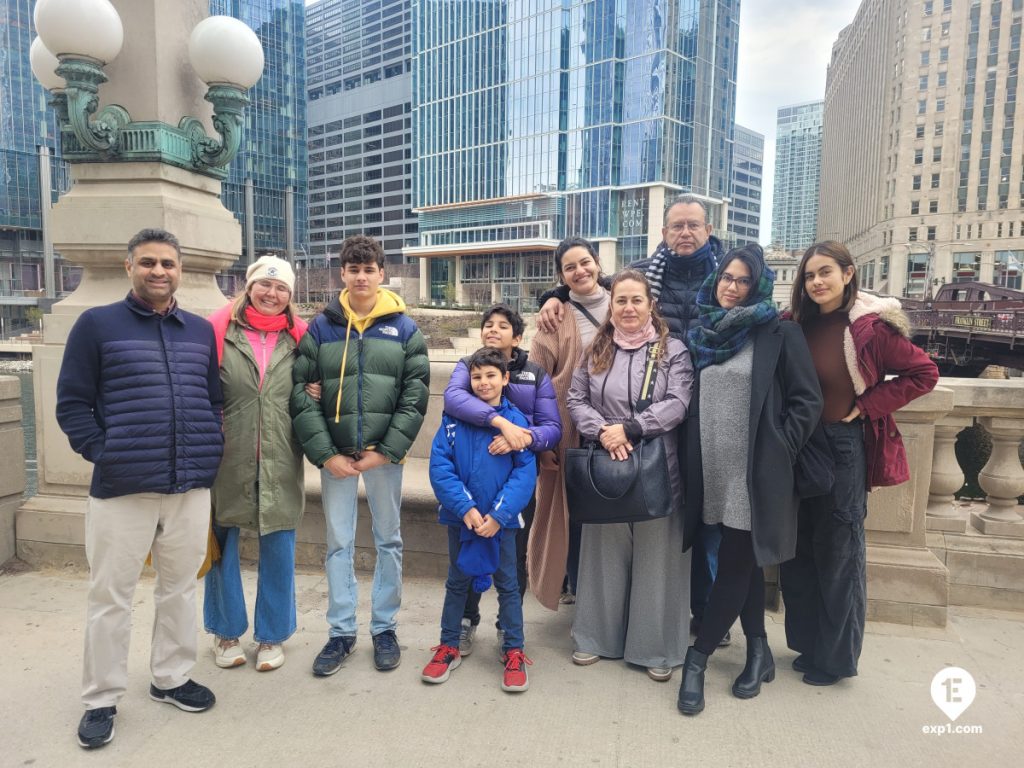 Group photo Chicago Riverwalk Architecture Tour on Mar 25, 2024 with Isabel