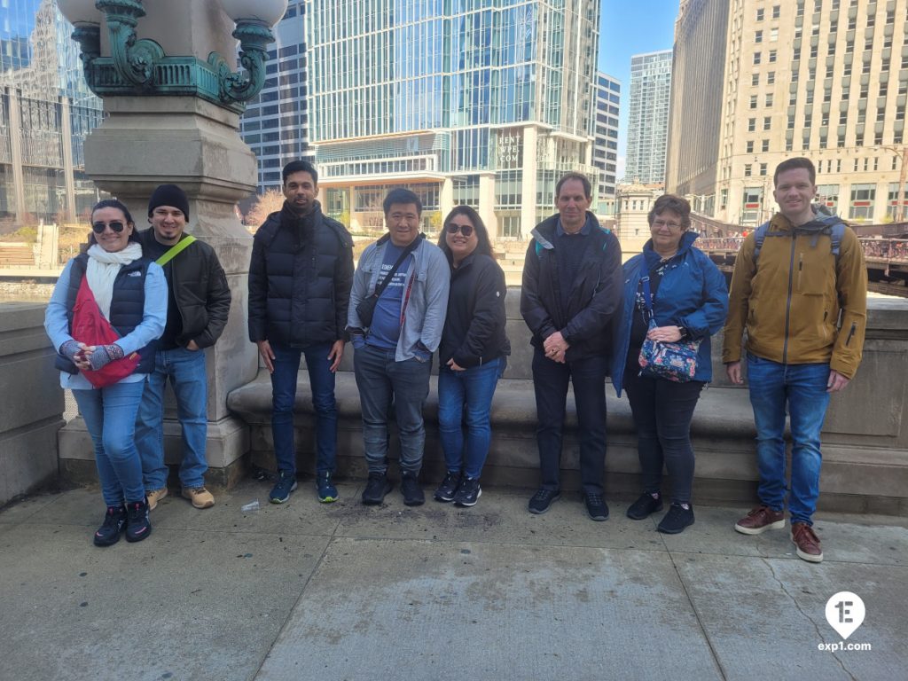 Group photo Chicago Riverwalk Architecture Tour on Mar 30, 2024 with Isabel