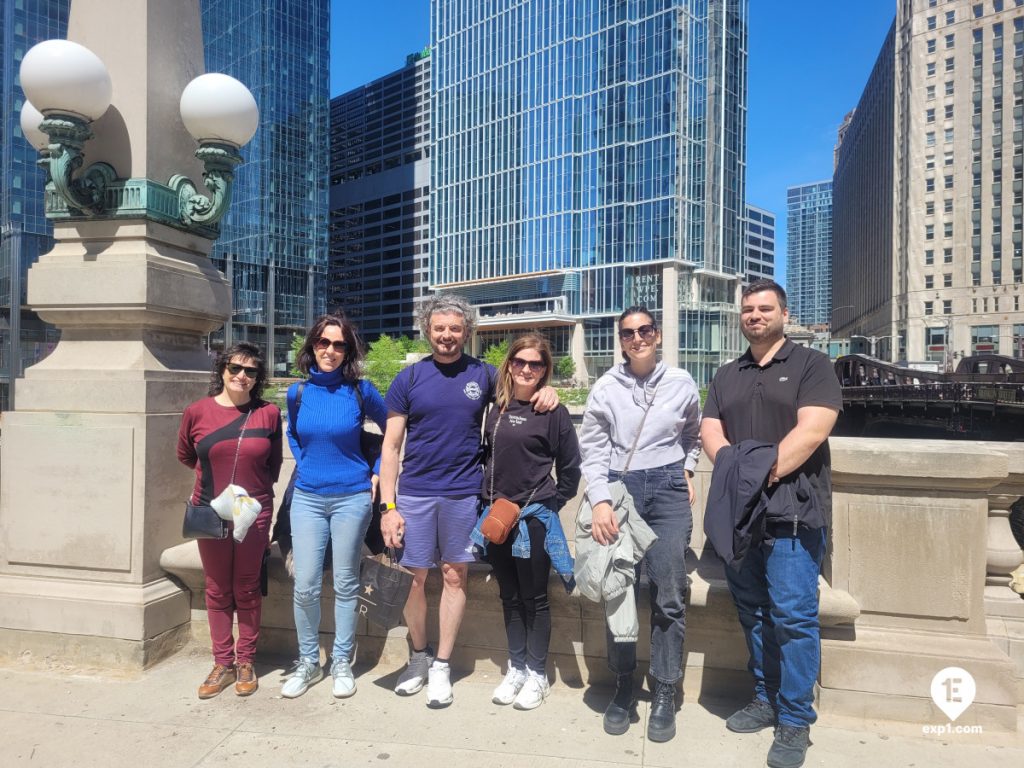 Group photo Chicago Riverwalk Architecture Tour on May 1, 2024 with Isabel