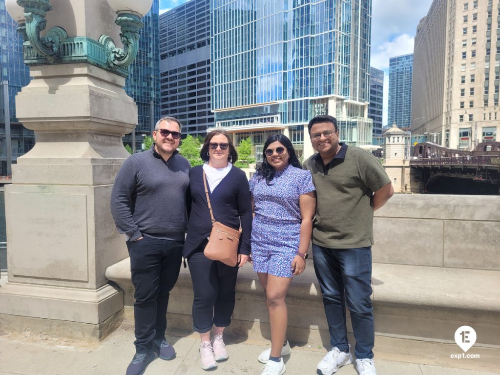 Group photo Chicago Riverwalk Architecture Tour on May 11, 2024 with Isabel