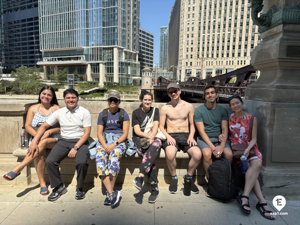 Group photo Chicago Riverwalk Architecture Tour on Aug 25, 2024 with Isabel