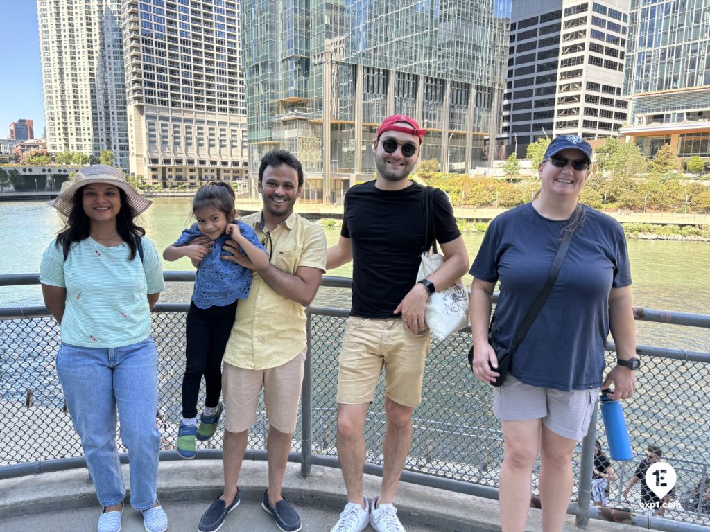 Group photo Chicago Riverwalk Architecture Tour on Aug 31, 2024 with Isabel