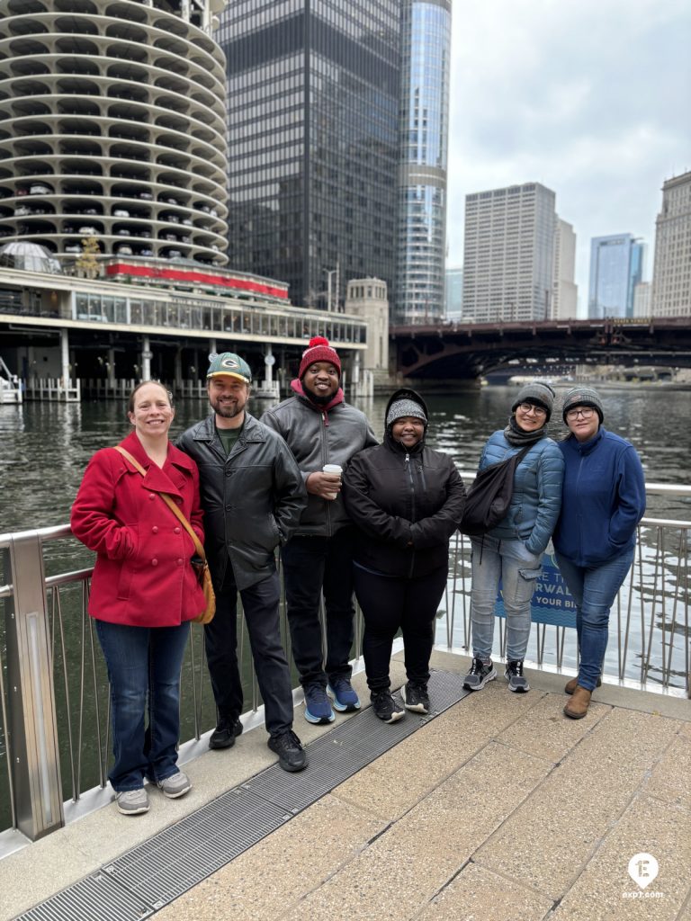 Group photo Chicago Riverwalk Architecture Tour on Nov 23, 2024 with Dave